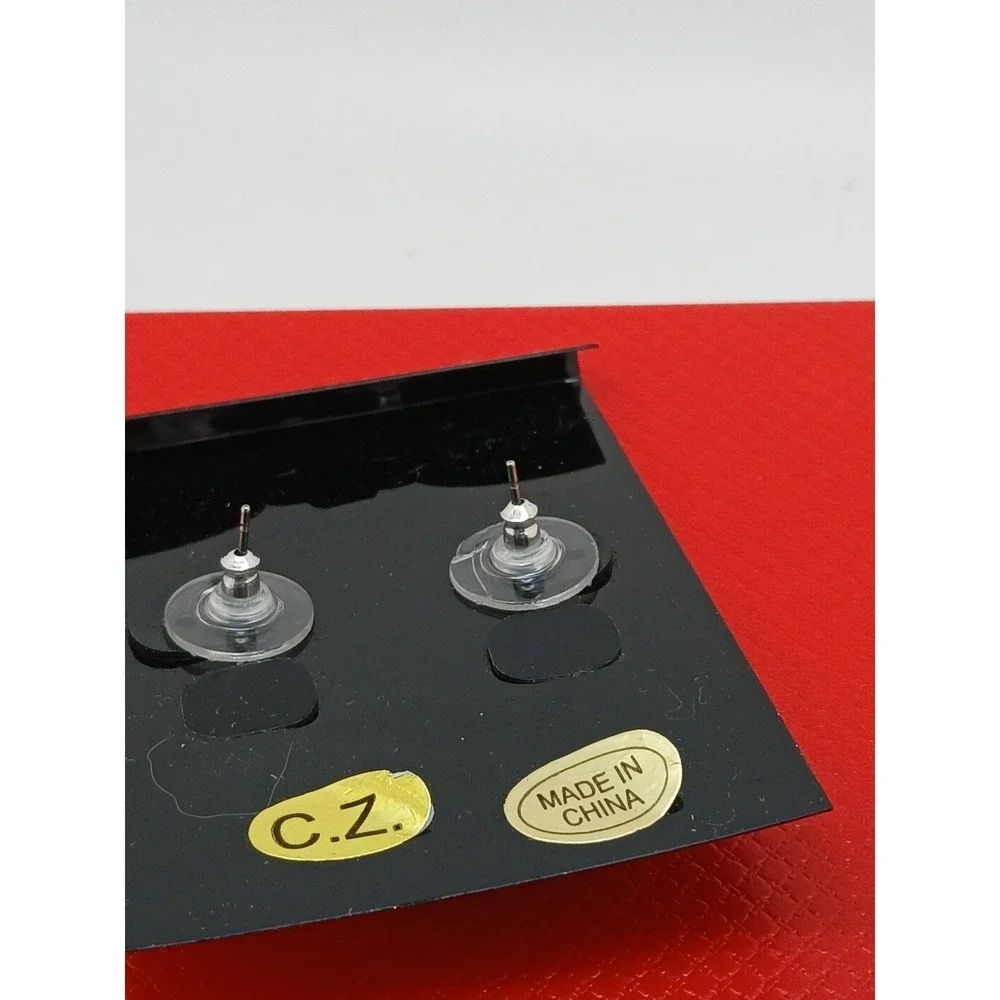 Vintage 90s Silver Tone Geometric‎ Diamond Cage Stud Earrings Clear Stone New